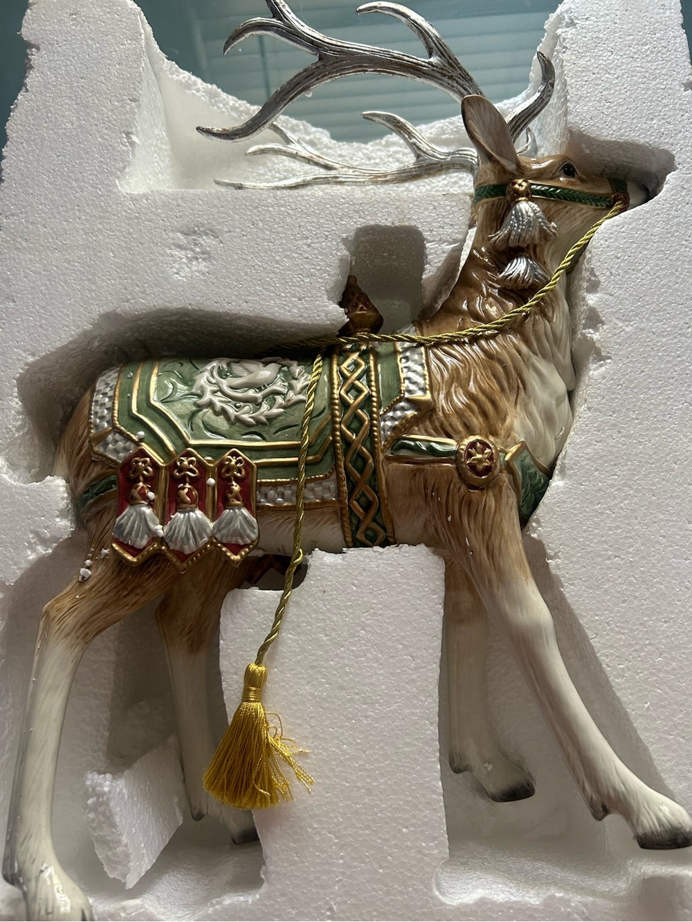 Fitz & Floyd Gregorian Large Christmas Deer Reindeer Figurine 17” w Box Holiday